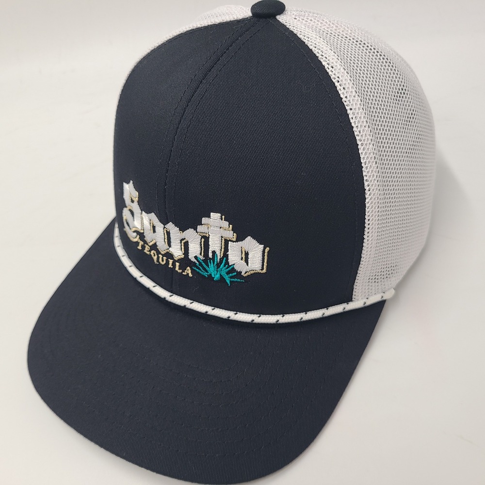 Santo Tequila Hat Snapback (Fits Small) Trucker Mesh Black White Rope Agave Men